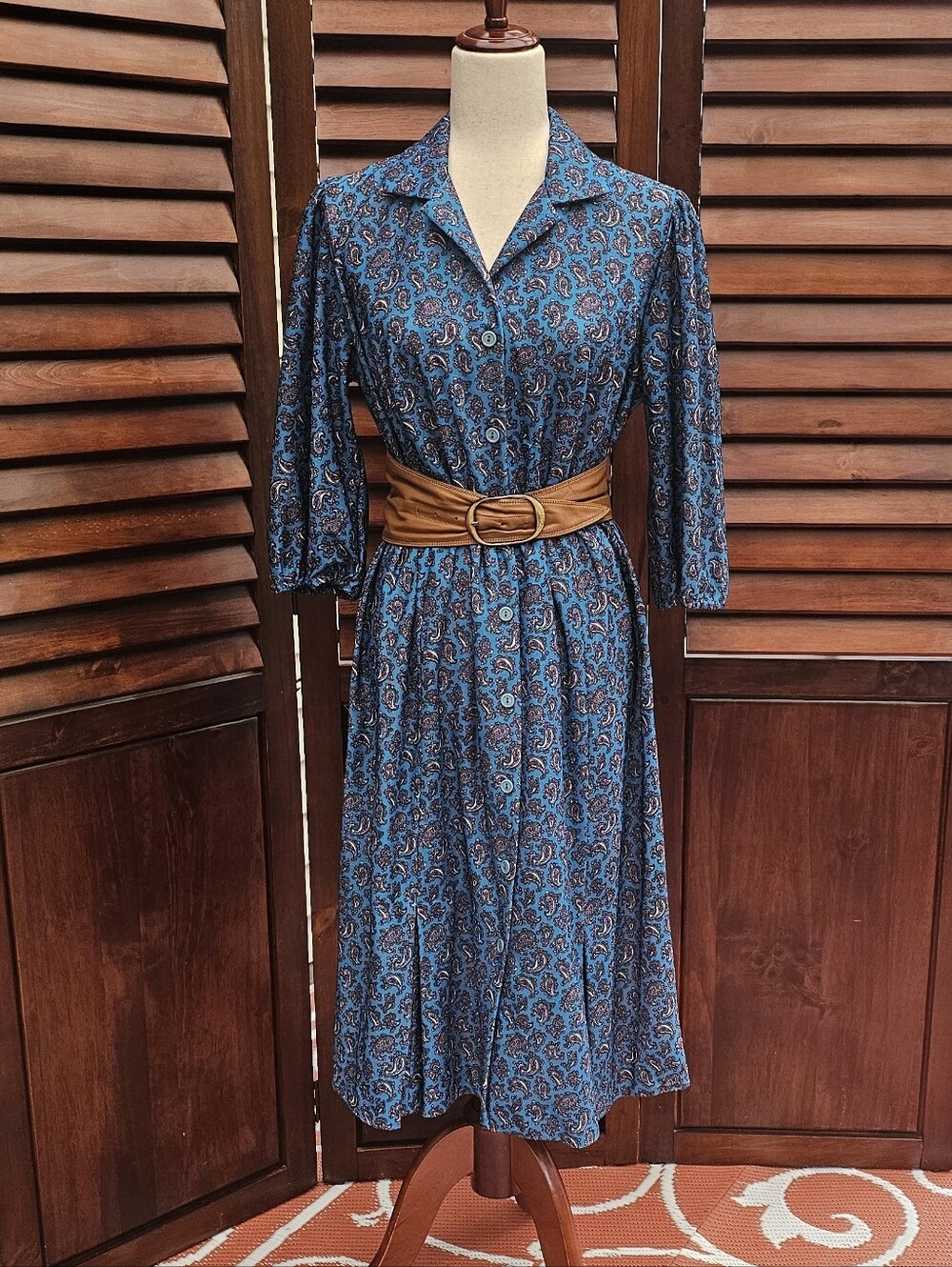 Vintage 70s Turquoise Paisley Shirt Dress | Boho Midi Dress | 1960s 1970s